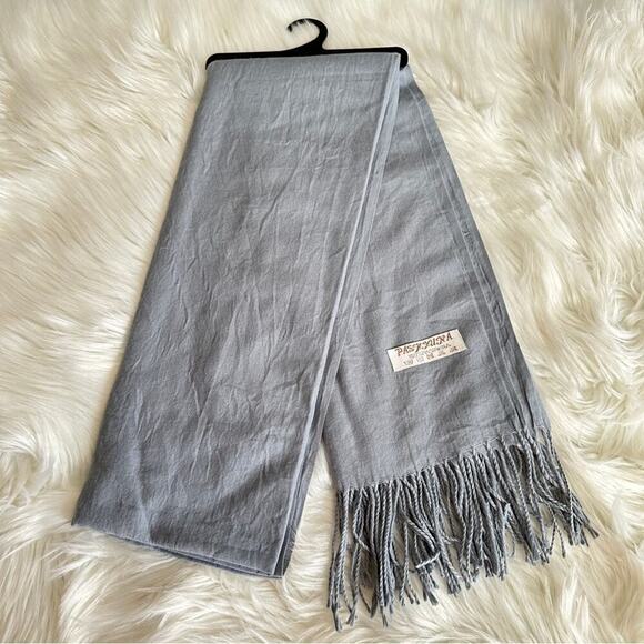 Pashmina Soft Silky Reversible Solid Color Blue Shawl Wrap Scarf W/ Fringes - Picture 2 of 3